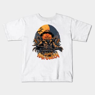 Scary Spooky Pumpkin Head Scarecrow Creepy Halloween Costume Kids T-Shirt